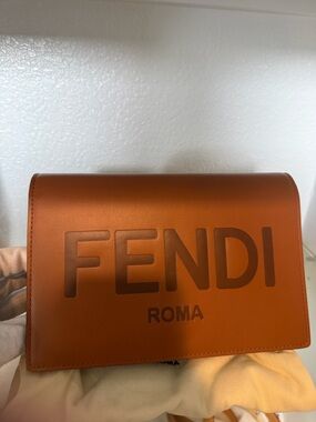 Fendi Brown Embossed Roma Leather Shoulder Bag